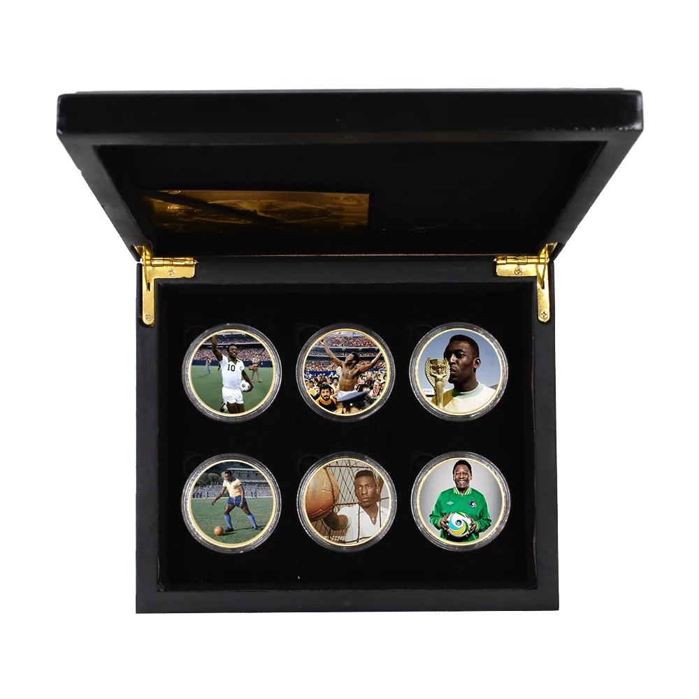 The King of Football Pele Gold Plated Commemorative Coin Set with Coin Holder Football Challenge Coins Souvenir Gift