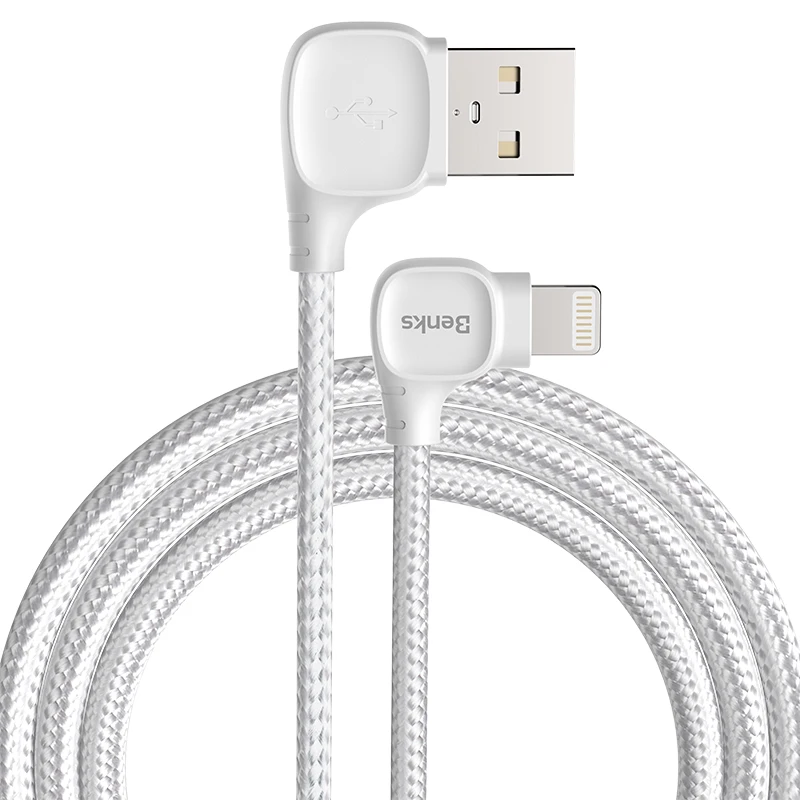 Benks MFi Двойной Прямоугольный кабель для зарядного устройства кабель для быстрой зарядки для iPhone 11 Pro Max X xs xr max 8 7 6 iPad pro air mini 1,2 m - Цвет: Белый