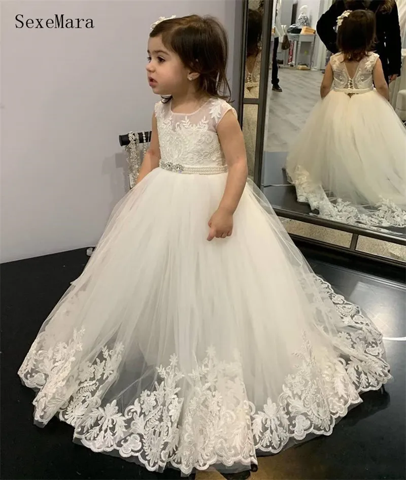 

Flower Girls Dresses Tulle Lace Top Kids Clothes For Party Toddler Birthday Gown Little Girls First Communion Gowns