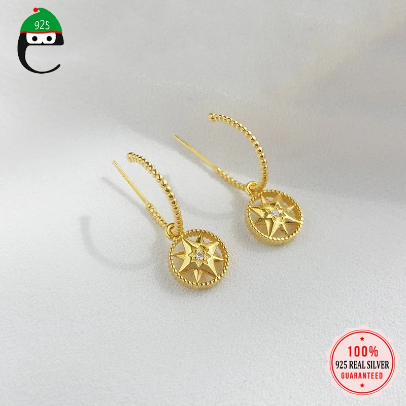

Gold Hoop Earrings 100% 925 Sterling Silver Solid Stuff Made Linked Star Earrings for Women 925 Wholesale Jewelry DS1573