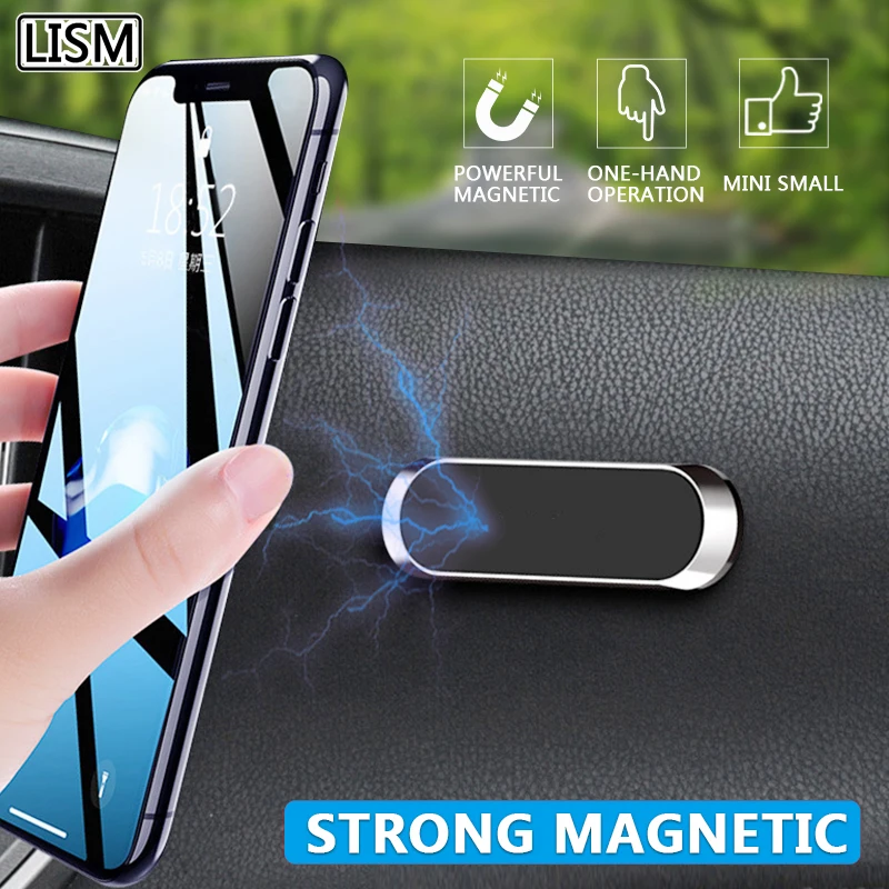 LISM-soporte magnético de Metal para salpicadero de coche, minisoporte con forma de tira para iPhone, Samsung, Xiaomi, GPS
