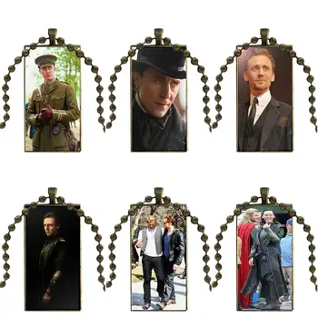 

For Women Tom Hiddleston Loki Thor Movie Actor Glass Cabochon Choker Pendant Rectangle Necklace Steel Color Jewelry