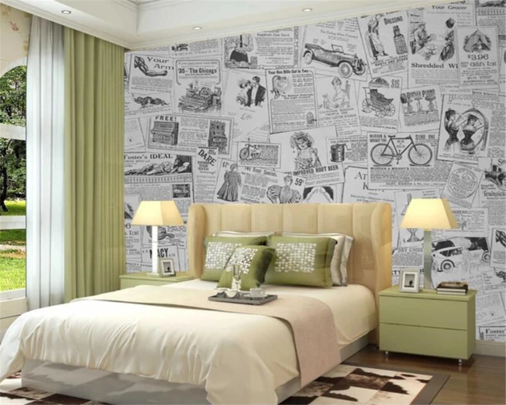 Beibehang papel tapiz personalizado, mural retro, Fondo de periódico  antiguo, decoración del hogar, sala de estar, dormitorio, pared de fondo,  papel tapiz 3d|Papeles pintados| - AliExpress