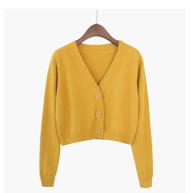 Giletcardigan,Cardigan court à col en V pour femme, pull à simple