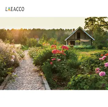 

Laeacco Path House Grassland Flower Spring Twilight Home Decor Background Photography Customize Backdrops Props For Photo Studio