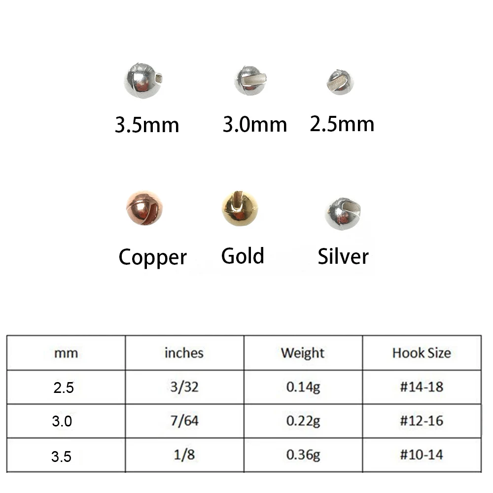 Fishing Beads 25 Pcs 2.5/3.0/3.5mm/4.0mm Durable Tungsten Beads Tungsten Alloy Fly Tying Material Slotted Bead Outdoor Sport Fishing Equipment
