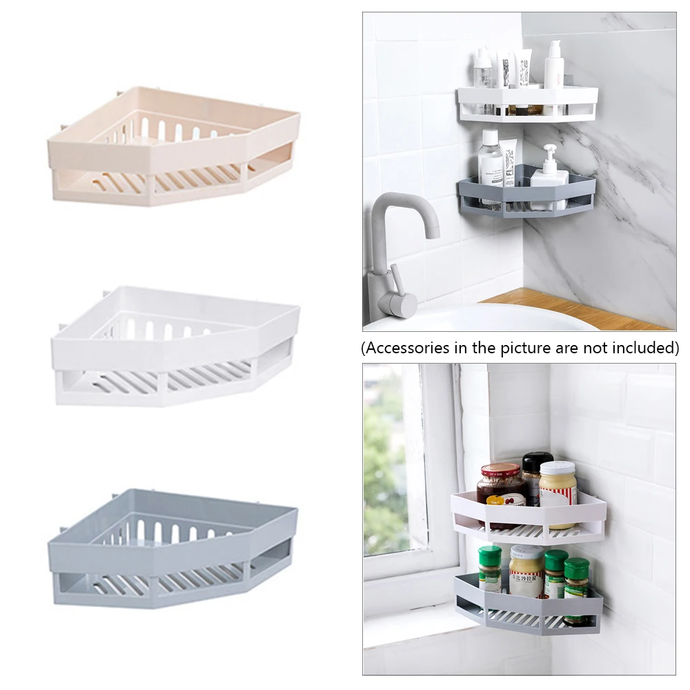Bathroom Shelf Adhesive Storage Rack Corner Holder Shower Gel Shampoo Organizer Basket Kitchen Home Decor Bathroom Accessories