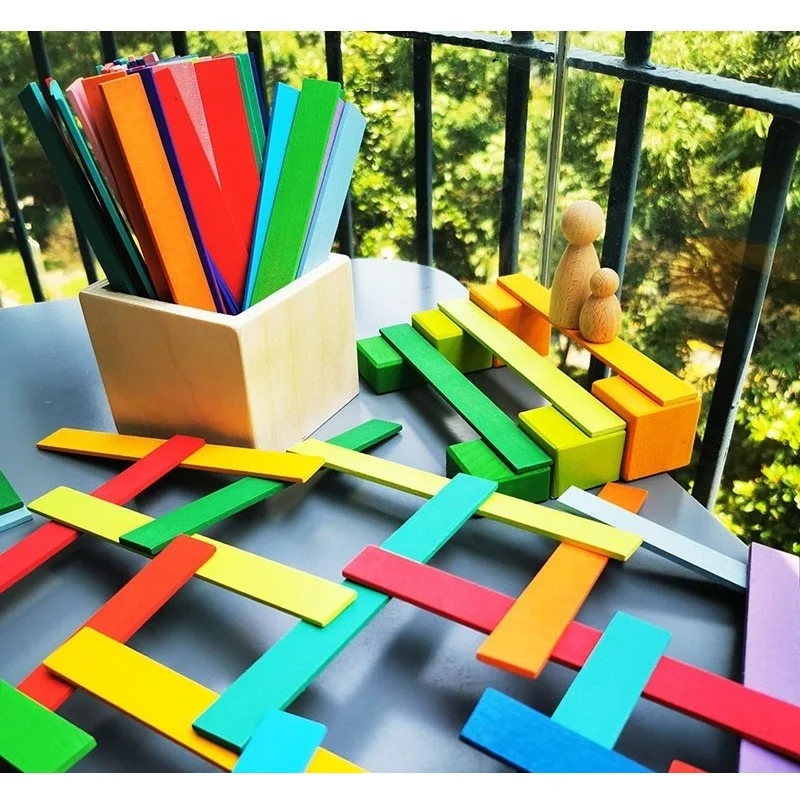 100pcs Kids Wooden Toy Davinci Arch Bridge Rainbow Building Blocks Wood Stacking Strips | Игрушки и хобби