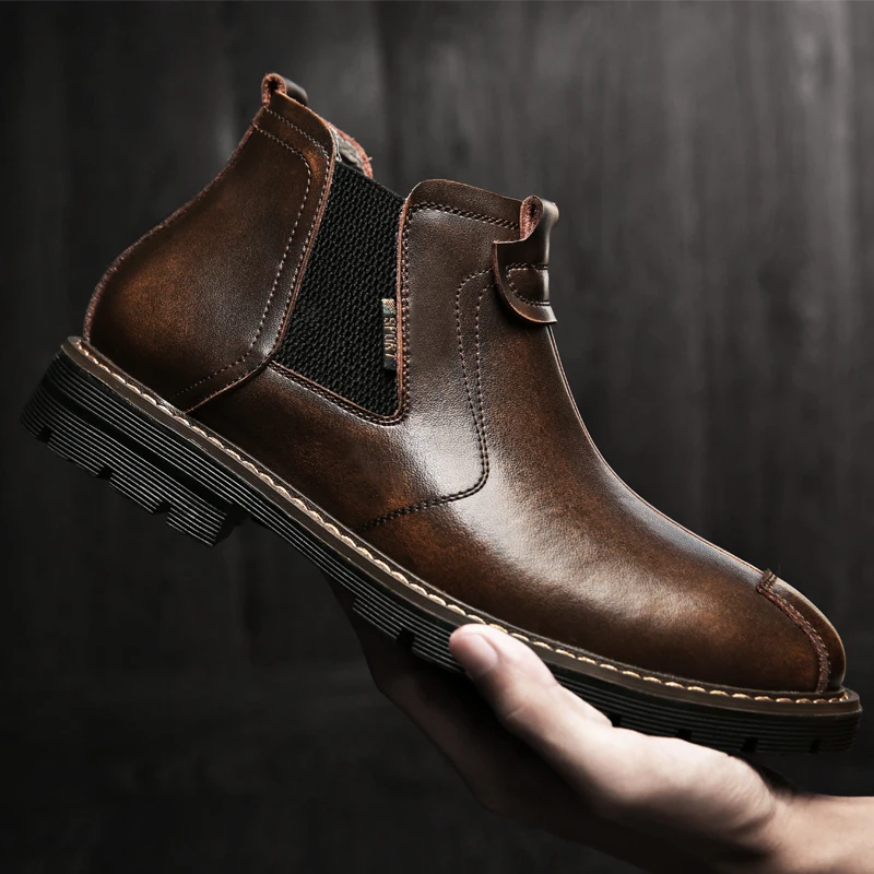 Genuine Leather Shoes Casual High top Men Male Models Inside Comfort Winter Boots | Обувь