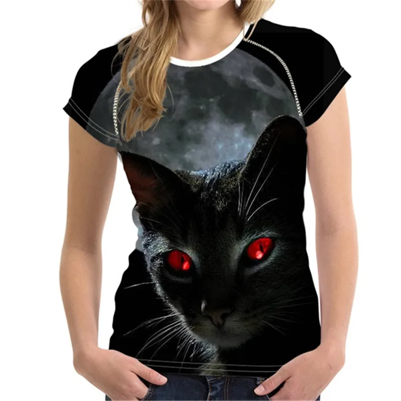 FORUDESIGNS/женские футболки с 3D изображением черного кота для женщин летние топы футболки с принтом собаки Женская модная футболка Vetement Femme - Цвет: H2326BV