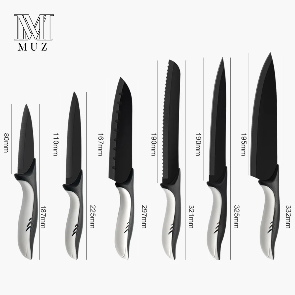 Black Blade Kitchen knives Dolphin Handle Stainless Steel Paring Utility Santoku Slicing Bread Chef Knife Set Cooking Accessory
