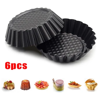 

6Pcs Cake Molds Non-stick Cake Egg Tart Pan Carbon Steel Fruit Pie Baking