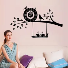 Aw9391 импортные товары, наклейка на стену, отпечатанные по уникальному и творческий мультфильм наклейки на стену часы с птицами детская комната клеевую Pape