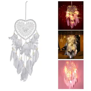 

LED Light Creative Handmade Vintage Dreamcatcher Dromenvanger Love Heart Gift Party Wind Chimes Wedding Decoration with Feather