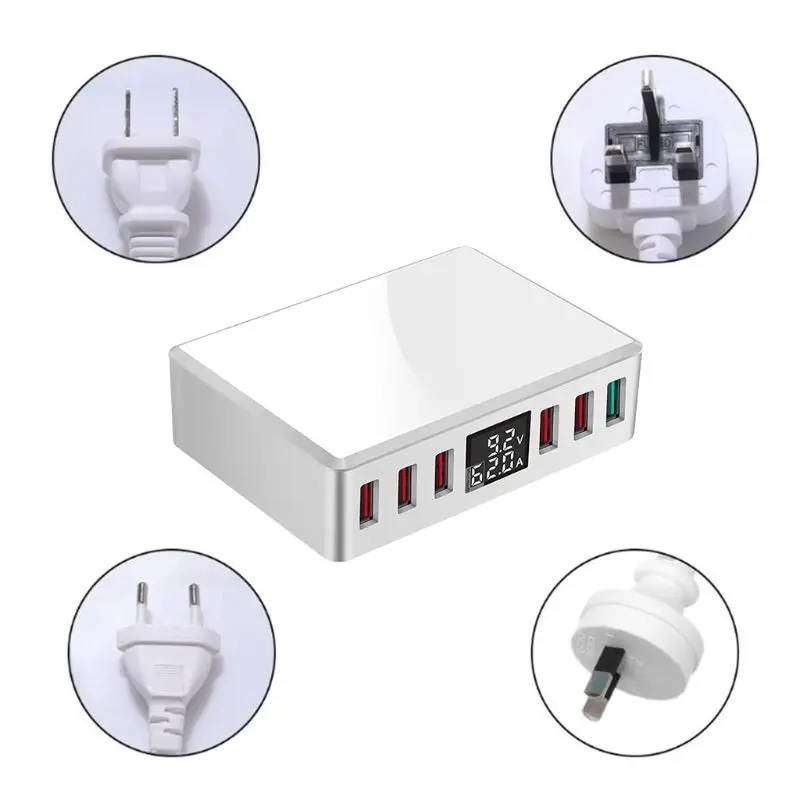

6 Ports QC3.0 Smart USB Charger Fast Charging Station Stand Dock Hub with LCD Display for Smart Mobile Phones AU EU US UK Plug