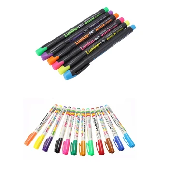 

12 Colors White Board Marker Pen White Board Children's Stationery Dry-Erase Pen & 6 Pcs Lumina Pens Highlighter for Paper Copy