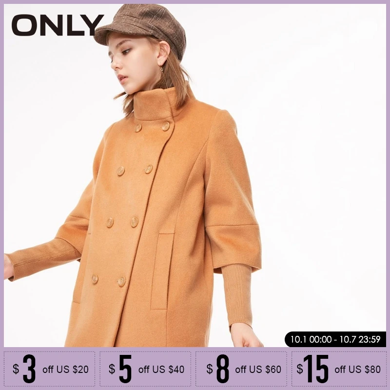 

ONLY Women Stand collar knitted stitching sleeve wool overcoat Coat Jacket |11834S515