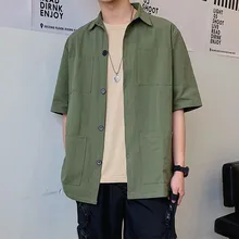 Summer Short-sleeved Shirt Men's Fashion Solid Color Cotton Casual Shirts Mens Streetwear Loose Society Men Dress Shirt M-5XL Summer Short-sleeved Shirt Men's Fashion Solid Color Cotton Casual Shirts Mens Streetwear Loose Society Men Dress Shirt M-5XL