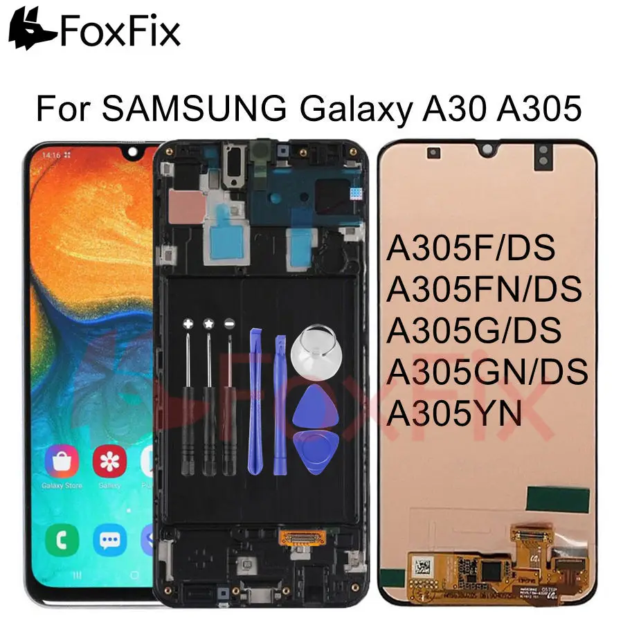 Для samsung Galaxy A30 A305 A305F A305FN/DS ЖК-дисплей кодирующий преобразователь сенсорного экрана в сборе с рамкой для samsung A30 ЖК-экран