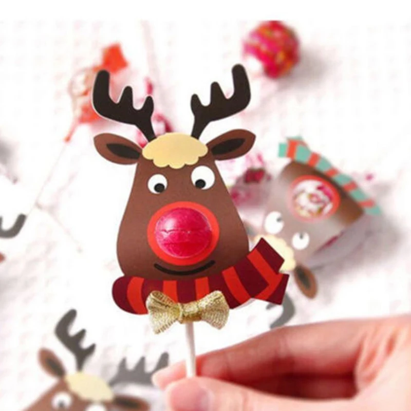  25Pcs/Lot Cute DIY Christmas Elk Paper Invitation Cards Lollipop Christmas Gift Package Decor - 4000220350991
