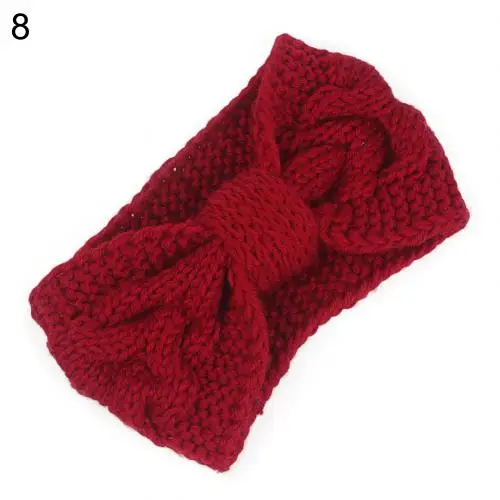 Purplish Red Зимняя Теплая повязка на голову для ушей, Модный женский однотонный тюрбан с узлом, повязка на голову, эластичная вязаная повязка для волос, аксессуары для волос - Цвет: Purplish Red