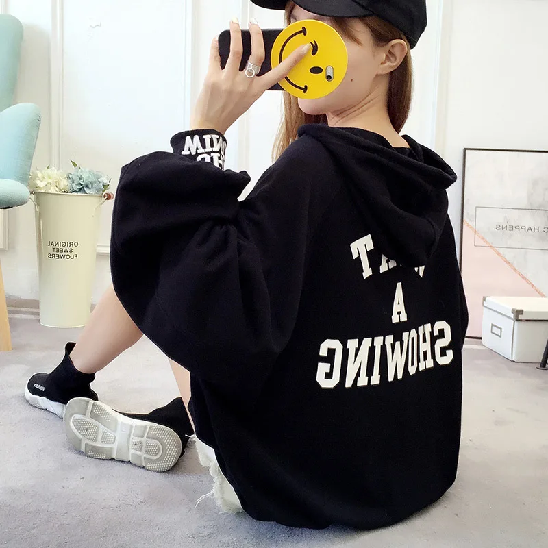 Женские толстовки оверсайз корейский Kawaii свитшот с принтом в виде надписи Harajuku толстовки с капюшоном желтый фонарь рукав Толстовка Топ
