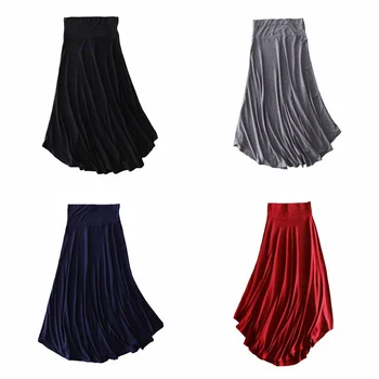 

2019 Women's Elegant High Elastic Waist Ruffed Skirts Fashion Casual Pleated Ladies Long Skirts