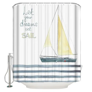 

Your Dreams Set Sail Watercolor Sailing Adventure Design Polyester Fabric Shower Curtain