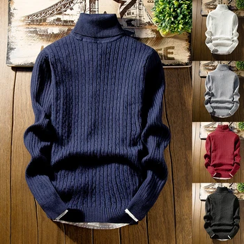 

Men Sweaters Pullover Men High Collar Sweater Warm Knitted Sweaters Mens Wear Slim Knitwear