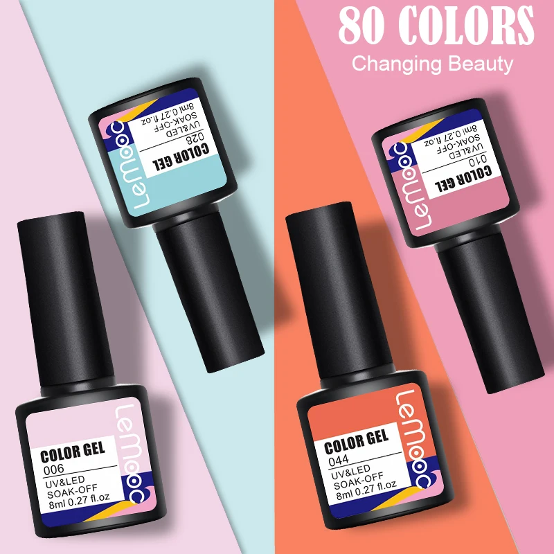 

LEMMOC 8ml Gel Nail Polish Colorful Nail UV Gel 80 Colors Soak Off Semi Permanant UV Varnish DIY Nail Art Decoration For Nails