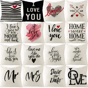 

Letter Cotton Linen Cushion Cover 45x45 Decorative Pillow Covers Decorative Sofa Cushions Throw Pillows Single Side Pillowcases