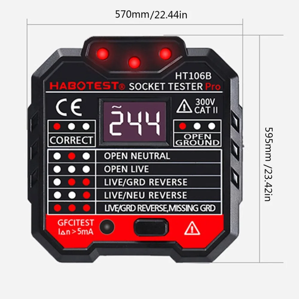 Electric Socket Tester 48-250V Power Socket Automatic Electric Circuit Polarity Voltage Detector Wall Plug Breaker Finder
