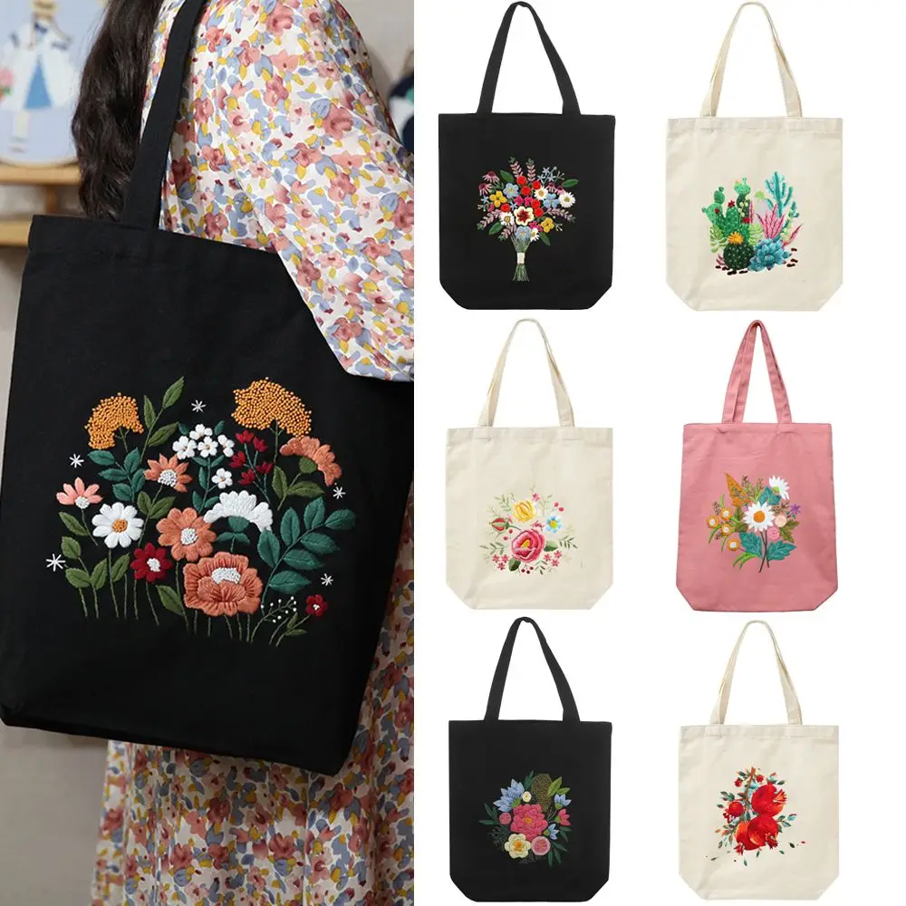 DIY Canvas Tote Bag Embroidery Needlepoint Kit Sewing Project for Arts and Craft 