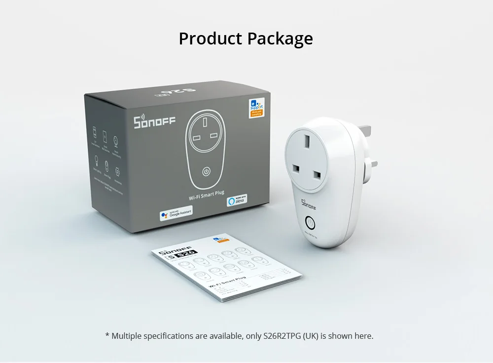 SONOFF S26R2 16A WiFi Plug Wireless Power Socket EU/UK/AU/US/BR/IT/IL/CH/CN Smart Home Switch Works with Alexa SmartThings APP