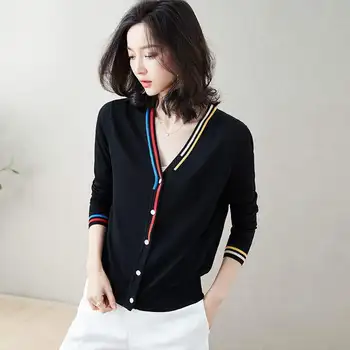 

L Loose Thin Commuting Black and White with Pattern Woolen Sweater Long Sleeve