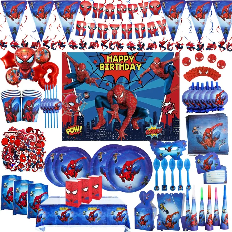 Spiderman Decoracion Cumpleaños, Spiderman Kit Cumpleaños 99 Piezas-Globol  de Aluminio & Látex, Pancarta, Mantel, Adornos para Tarta, Platos de 7  Pulgadas, Servilletas, Cuchillos, Tenedores (3 Años) : : Hogar y  cocina