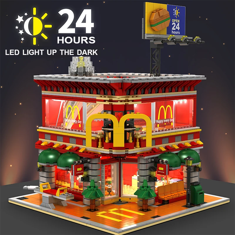 SEMBO Street View 4 в 1 Мини светодиодный McDonaldss ресторанный дом строительные блоки модель игрушки для детей