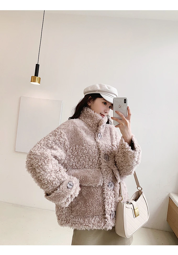 tcyeek Sheep Shearling Real Fur Coat Winter Jacket Women Wool Coats and Jackets Women Clothes Korean Long Jacket W2135