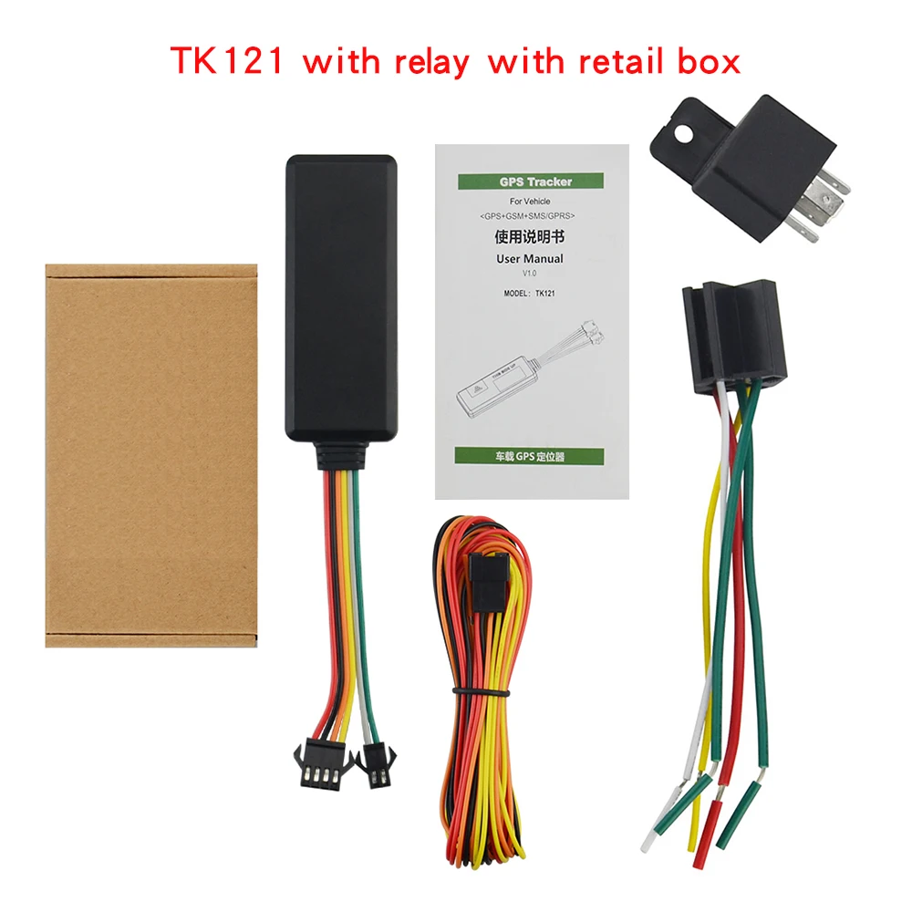 Gps устройство TK121 дешевые gps GPRS GSM трекер с ACC проверка состояния гео-забор превышение скорости для автомобиля удаленное устройство отключения автомобиля - Color: with box with relay