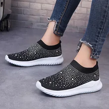 Кроссовки со стразами; женские ботильоны; лоферы на плоской подошве; Повседневная дышащая обувь без застежки; повседневные белые теннисные туфли; Zapatos De Mujer