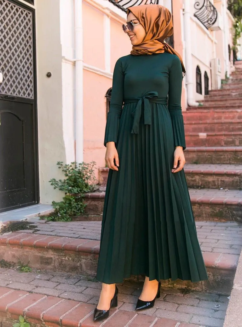 Moda ramadan comprimento total pleasted hijab muçulmano