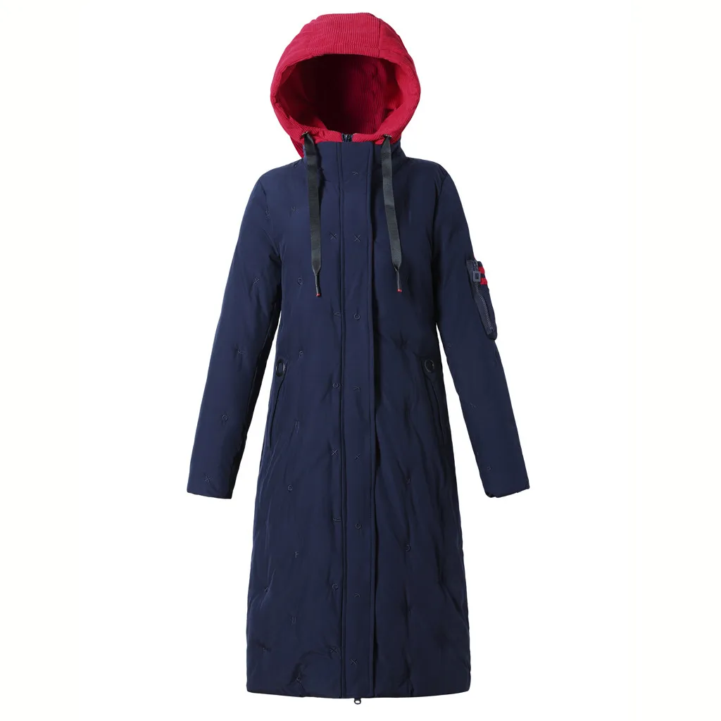 Dark Blue Парки женские куртки теплое пальто с капюшоном Толстая теплая тонкая зимняя женская куртка женская хлопковая стеганая X-Long Шинель парка Mujer - Цвет: Dark Blue