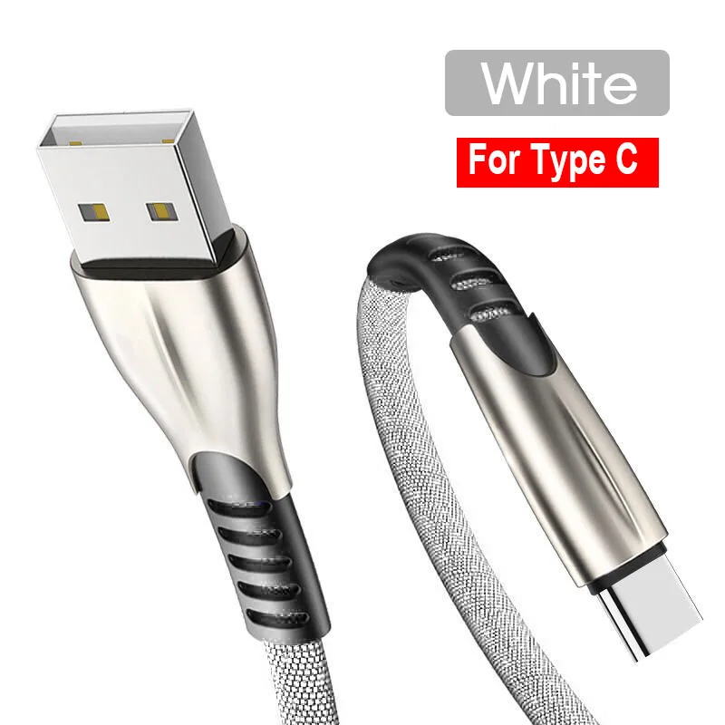 3а кабель для быстрой зарядки для usb type C кабель для мобильного телефона тканая нейлоновая передача данных для устройств usb type-C для huawei Android - Цвет: Белый