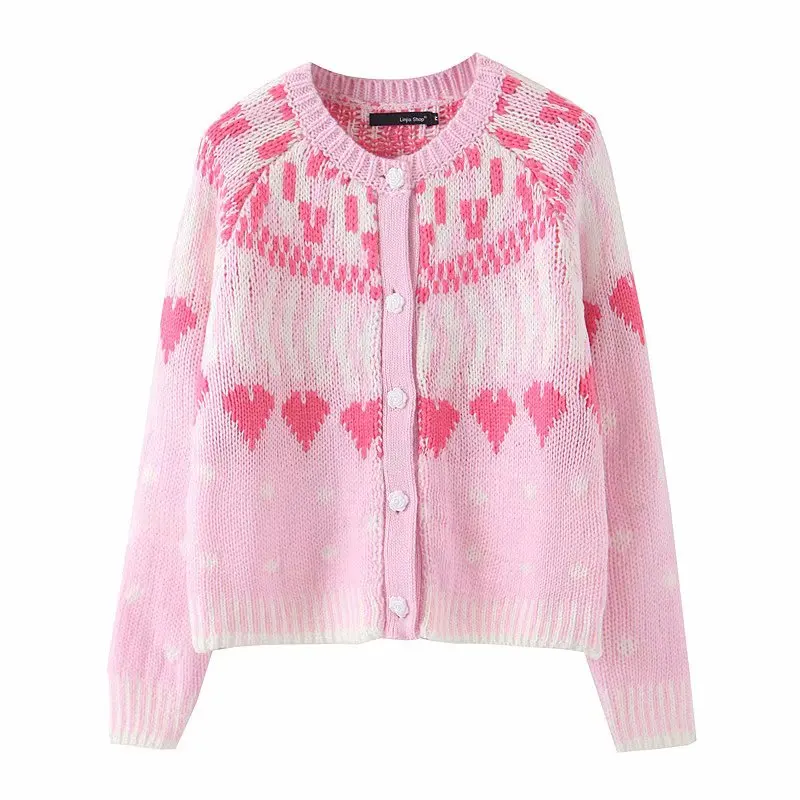 L170 pink 9131 Bazaleas Винтаж розовый женский свитер сердце лоскутное вязаный кардиган милые пуловеры женские свитера шик kardigan Прямая поставка - Цвет: L170 pink 9131