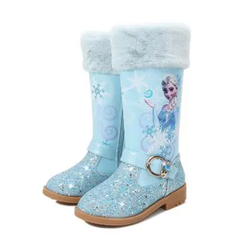 

Disney Elsa Princess Long Boots Girls High-heeled Autumn And Winter Warm Boots Children Sequins Snow Shoes Frozen Boots