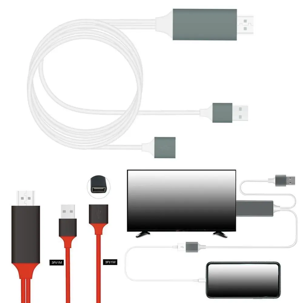 Универсальный зеркальный кабель HDMI телефон к ТВ HD tv 1080p адаптер для iPhone/iPad/Android type-C к HDMI