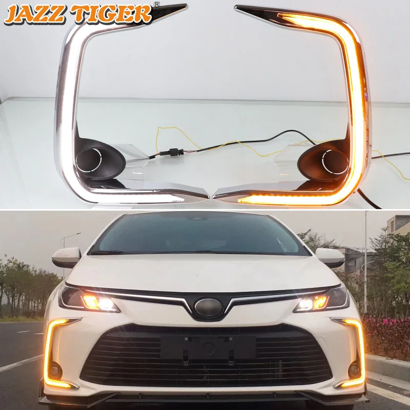 JAZZ TIGER Turn Yellow Signal Relay Waterproof 12V Car LED DRL Lamp LED Daytime Running Light For Toyota Corolla