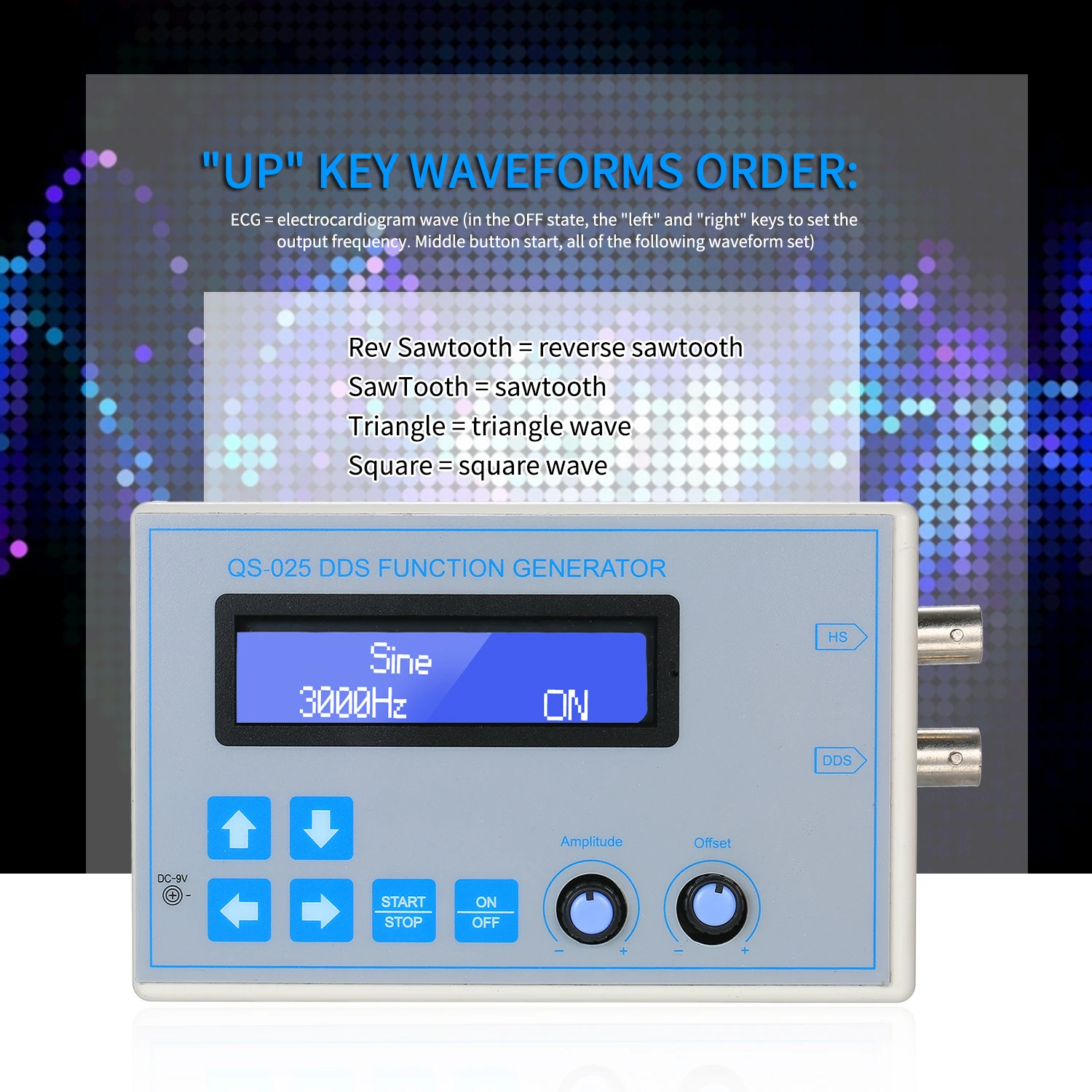 

DDS Function Signal Generator Sine Square Triangle Sawtooth Wave Low Frequency LCD Display USB Cable DC9V 1Hz-65534Hz