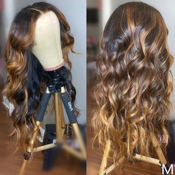 

Lace Front Human Hair Wig Ombre Blonde Highlight 13x4 Brazilian Remy Wig for Black Women Wavy Hair 150% Pre Plucked Wig