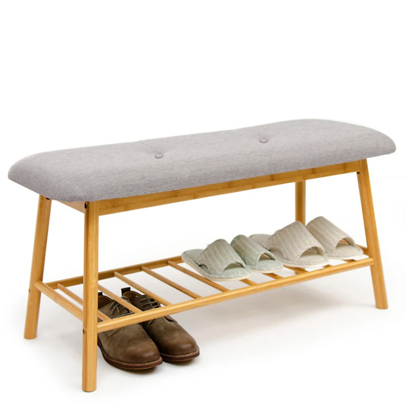 

Solid wood shoes bench European modern minimalist shoe rack stool fabric bed tail dressing stool